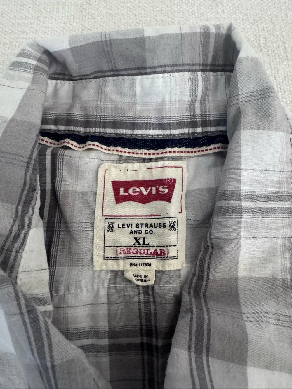 Levis Men's XL Gray Plaid Western Pearl Snap Long Sleeve Casual Dress Shirt @2
